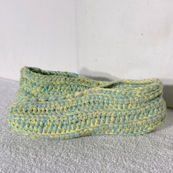 Vintage Handmade Yellow Green Crochet Knit Slippers - Picture 6 of 11